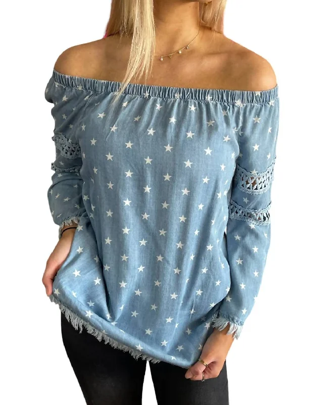 The Good Stuff Star Fray Top In Blue