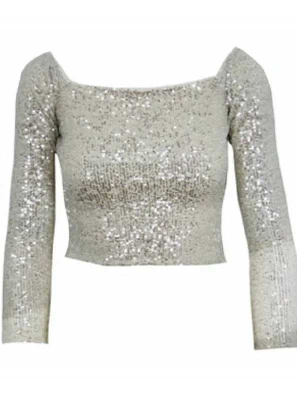 Classic Elegance Sales Sequin Top In Champagne