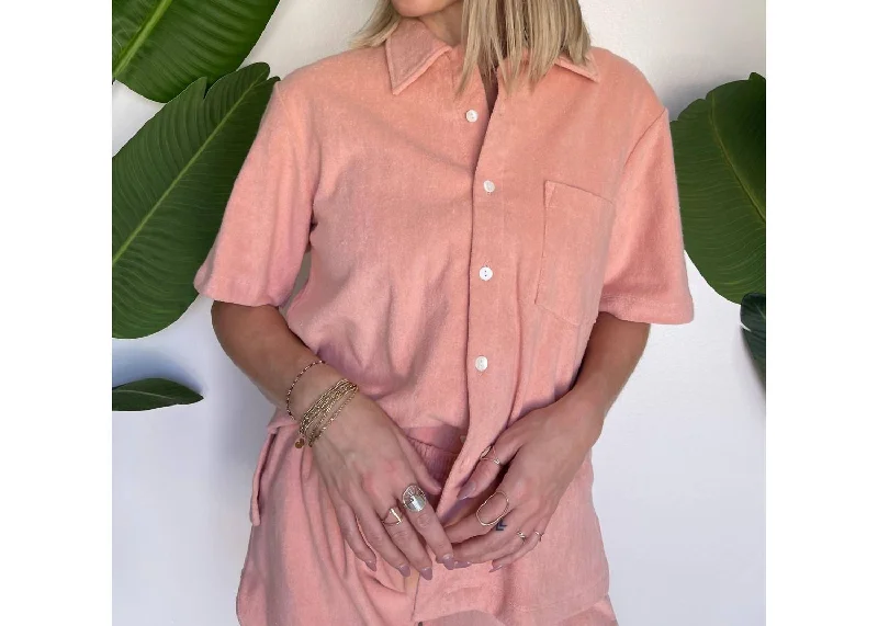 Casual Fashion Terry Top In Pink