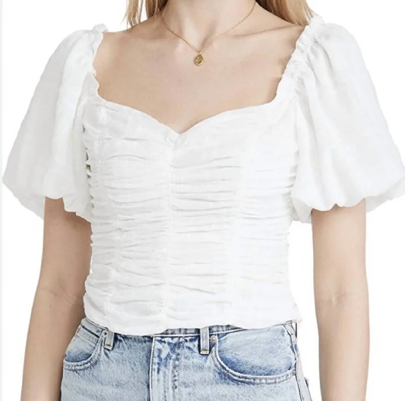 Modish Fashion Discounts Ruched Short Puff Sleeve Top In White