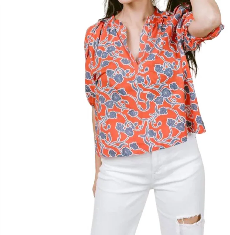 Hot Sale Henley Top In Red Paisley