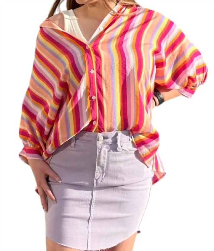 Season Offer Vertical Stripe Dolman Top In Multi-Colored