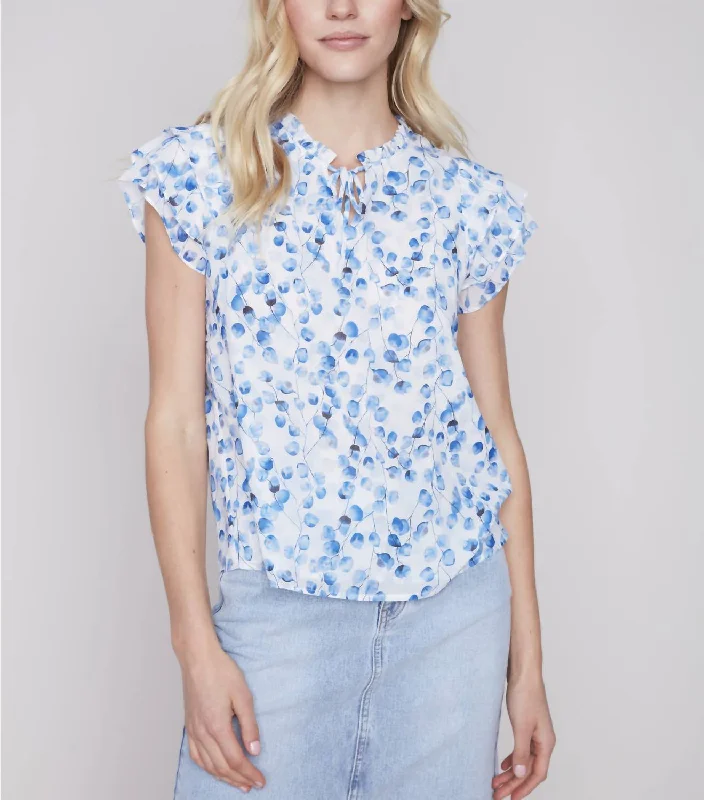 Fashion-Forward Offers Ruffle Sleeve Top In Riviera Blue