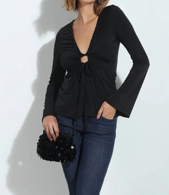 Chic Styles Bell Sleeve Top In Black Glitter