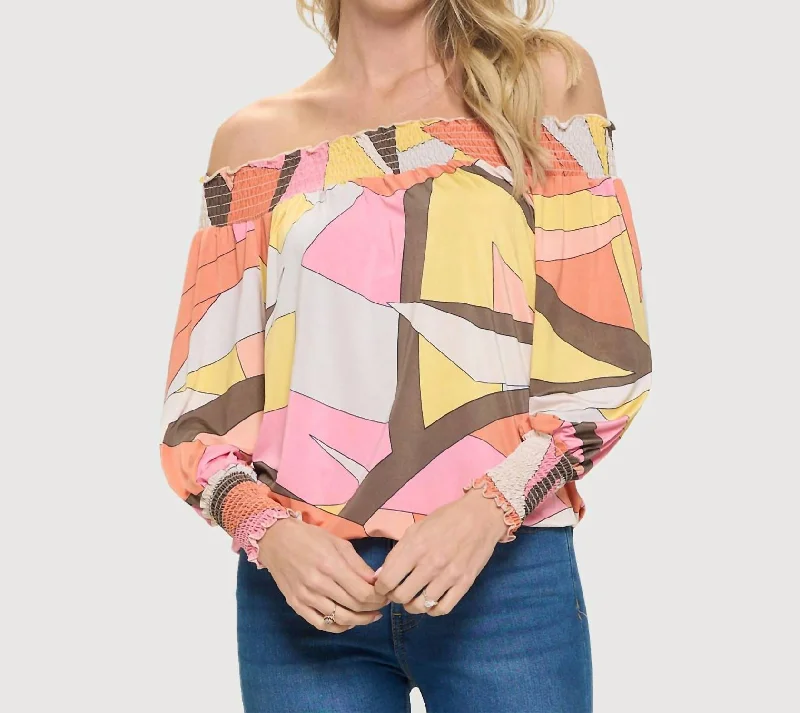 Step Ahead, Lead The Trend Geometric Print Off Shoulder