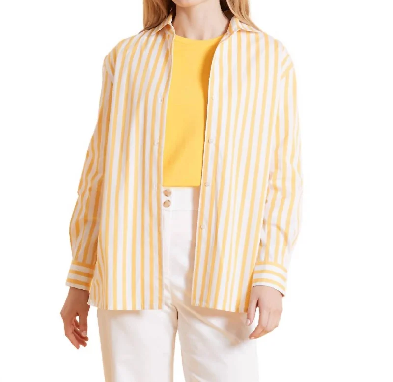 Feminine Luxe Style Sale Natalie Stripe Shirt In Yellow