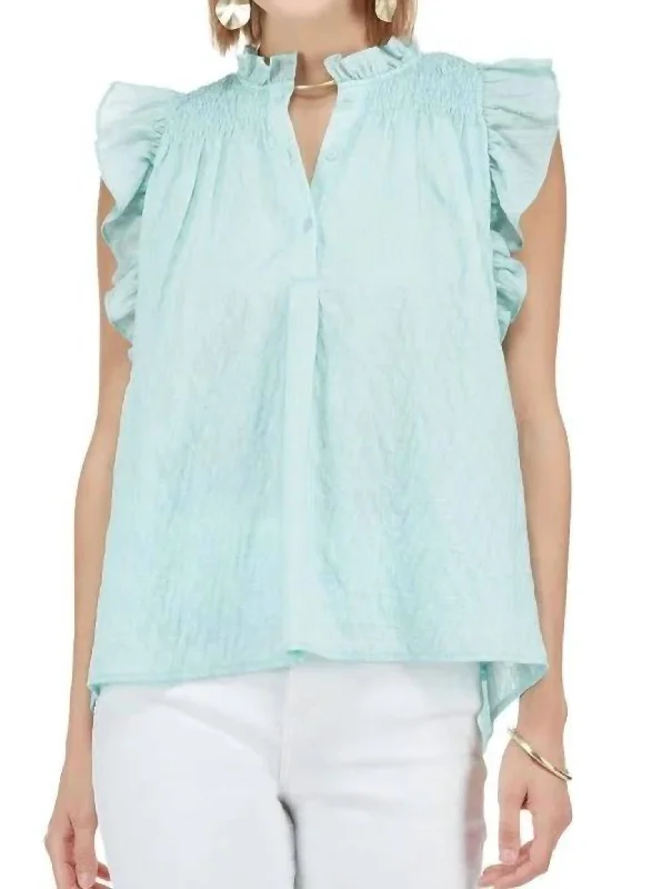 Holiday Attire Sale Smocked Shoulder Shell Top In Mint