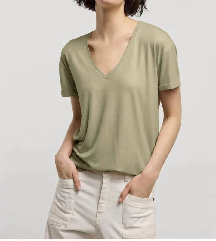 Essentials On Sale Foil Coated Top In Sage