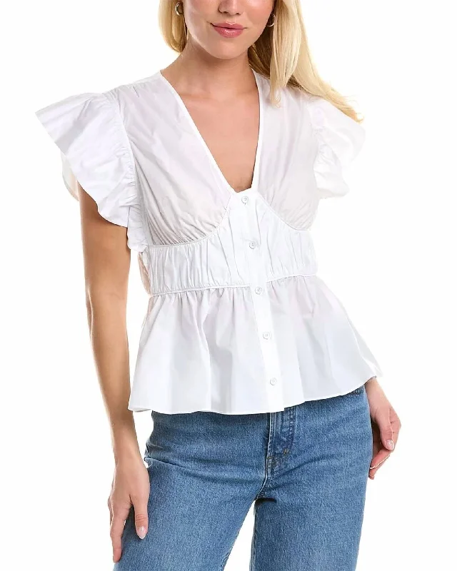 Fashion Essentials Roselyn Ruffle Sleeve Top In White