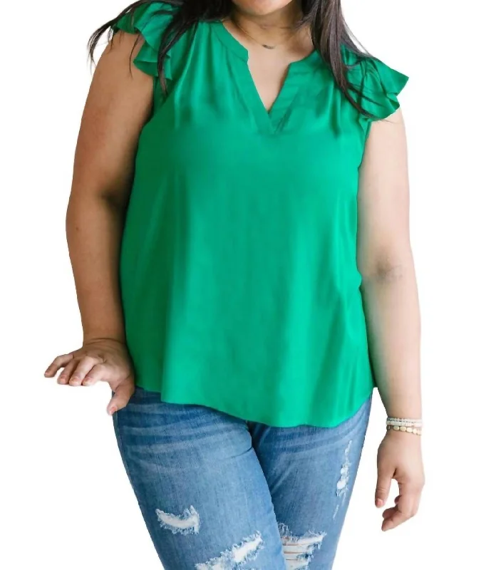 Browse Our Top Products Fantastic Ruffle Sleeve Top In Kelly Green