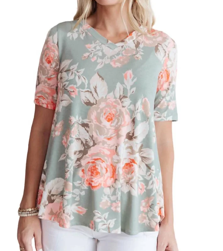 Budget Friendly Vintage Roses Top In Sage