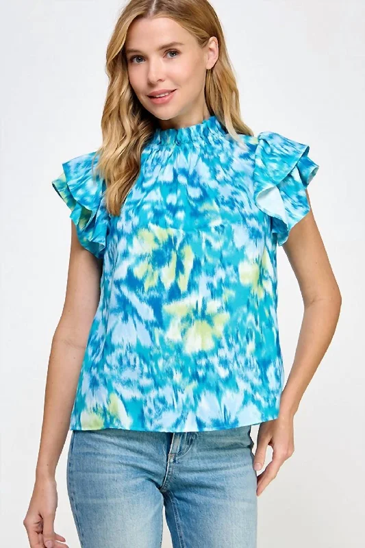 Trendy Styles Ruffled Neckline Top In Teal