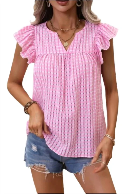 Modern Chic Discounts Flutter Textured Top In Pink