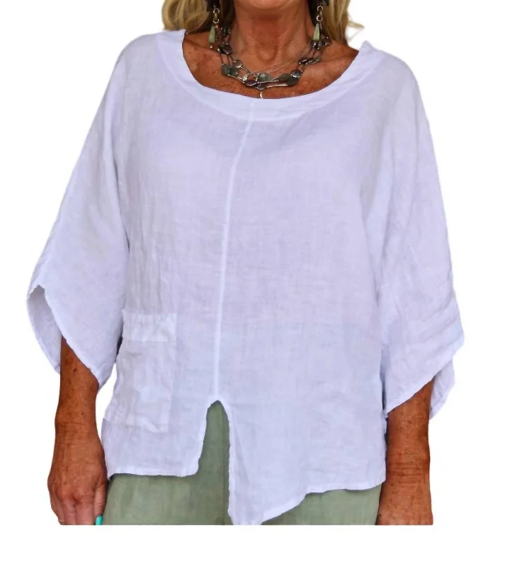 Huge Markdowns Flair Asymmetric Linen Top In White