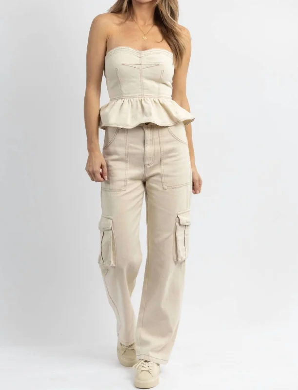 Limited Time Special Offer Tayla Cargo Set In Beige