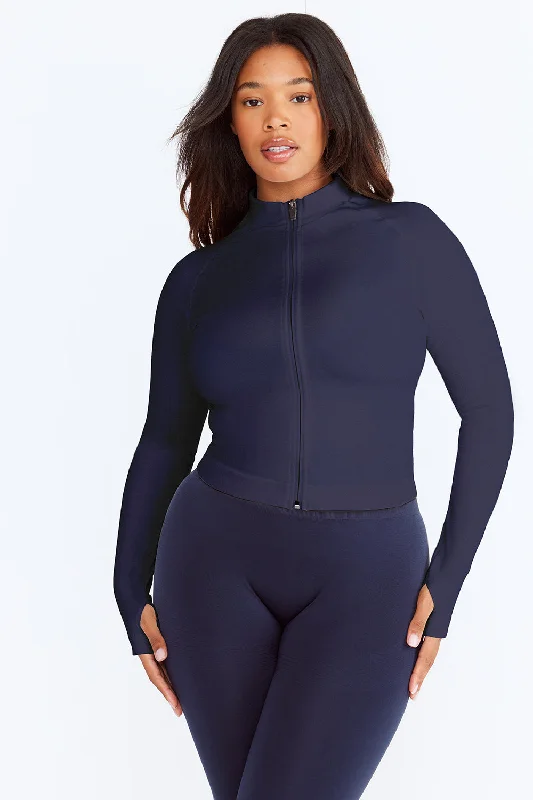 Women's Clothing For Special Occasions Get The Latest Trends SCULPT SEAMLESS MOCK NECK ZIP THROUGH JACKET-  NAVY MARL