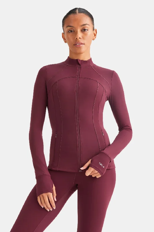 Stylish Women's Outerwear Apparel Seize Bargains SKINLUXE ZIP THROUGH FULL LENGTH RUNNING TOP - BURGUNDY