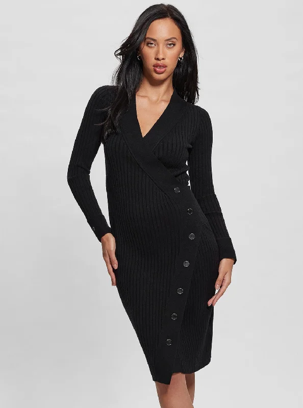 Women's Comfortable Garments Casual Chic Deals Black Cecile Knit Midi Dress