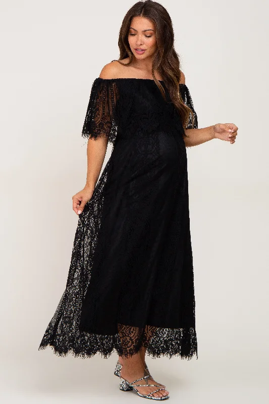 Women's Versatile Apparel Bold Fashion Sales Black Lace Off Shoulder Maternity Maxi Dress