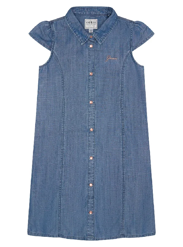 Women's Apparel And Garments Vintage-Inspired Style Offers Blue Denim Short Sleeve Dress (2-7)