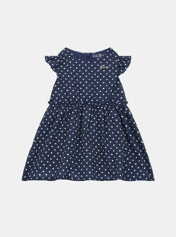 Women's Resort Garments Minimalist Fashion Sale Blue Polka Dot Chiffon Dress (2-7)