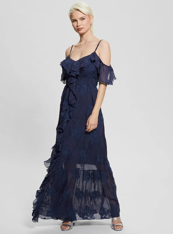 Casual Attire For Women Valentine's Special Navy Elide Maxi Dress