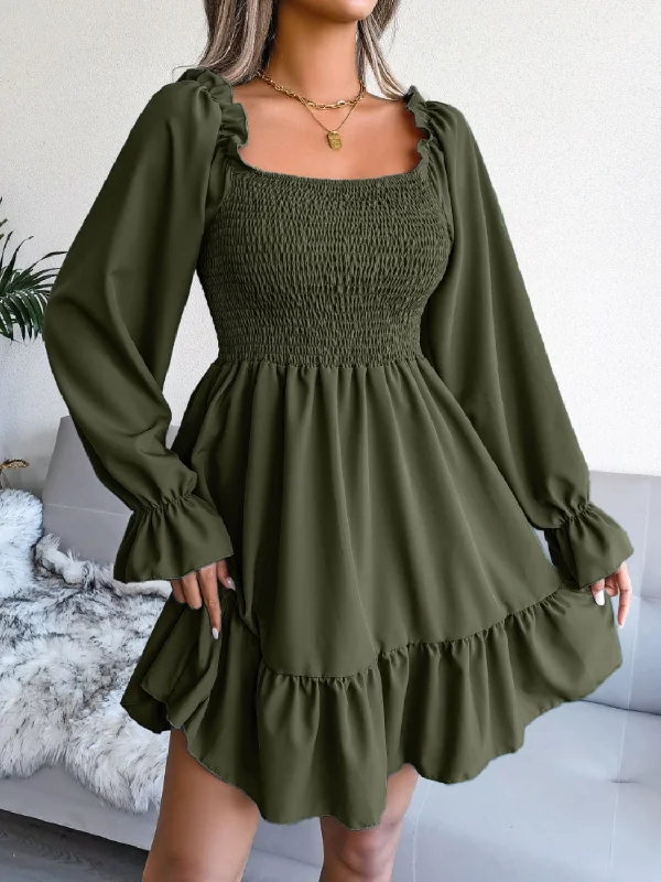 Women's Transitional Apparel Exclusive Sale Smocked Flounce Sleeve Square Neck Dress