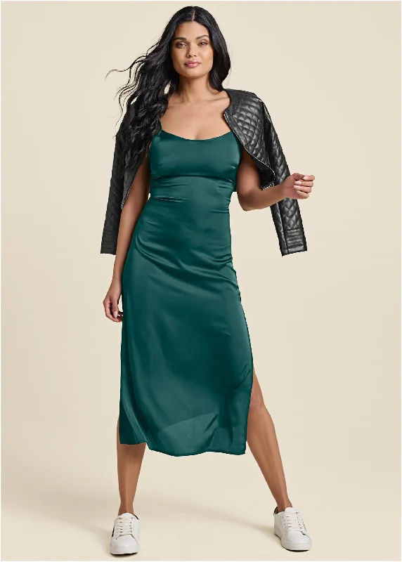 Women's Cozy Clothes Vintage-Modern Style Offers Slip Dress - Green