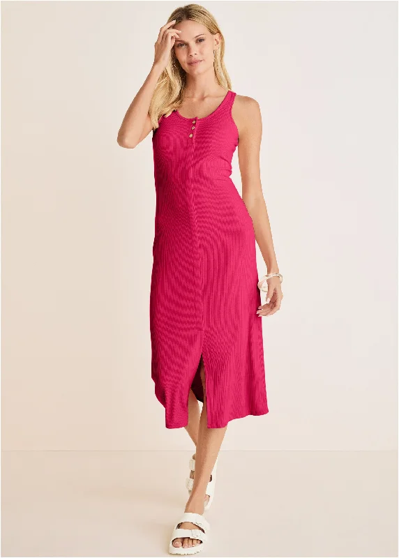 Women's Clothing For Holiday Travel Chic & Modern Sales Henley Midi Dress - Dark Pink